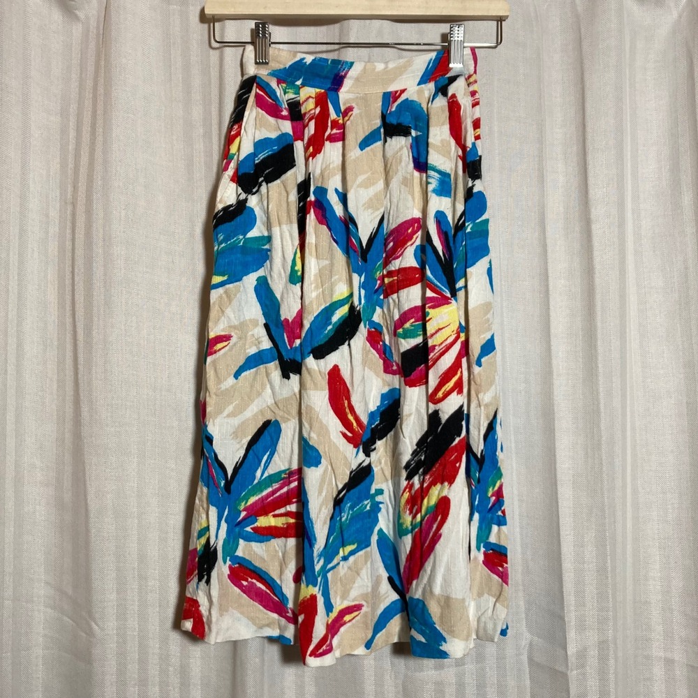 Vintage Claude‎ Abstract Brushstroke Midi Skirt Womens 1/2-P ILGWU Made in USA